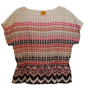 Ruby Rd. Women's Medium Cap Sleeve Tribal Top NWOT Smocked Waist Boho